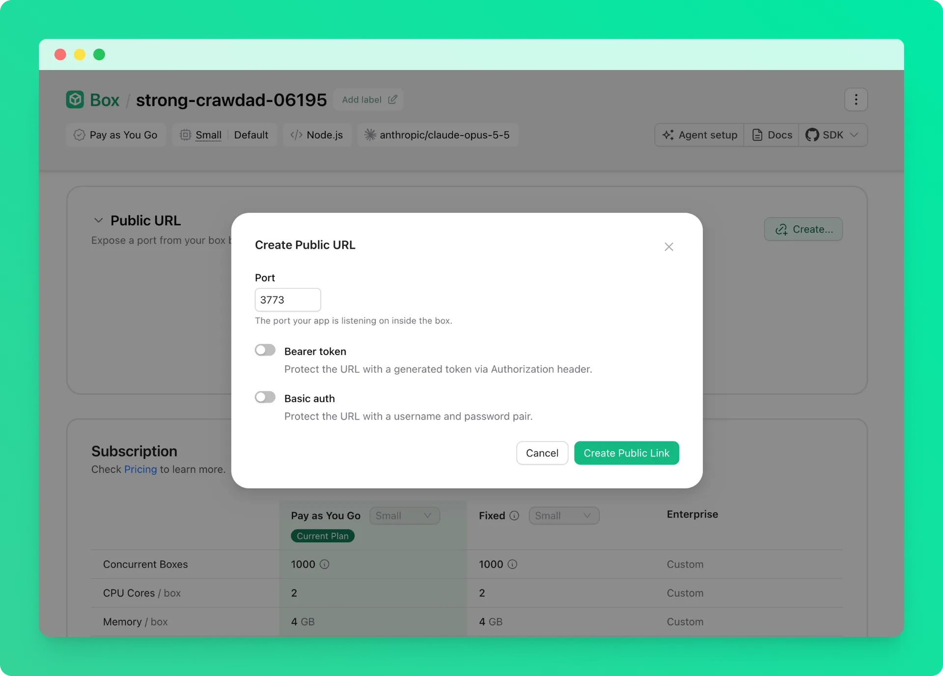 Create a public URL for port 3773